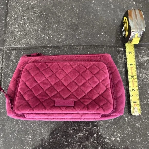 Vera Bradley Magenta Velvet Quilted Cosmetic Bag with Outside Zipper Pocket. - Picture 6 of 7